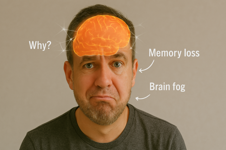 A man appears confused, suffering memory loss and cognitive impairment as a result of nervous system dysfunction.