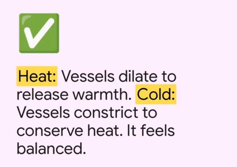 Comparison of balanced versus dysregulated blood vessel responses to heat and cold.