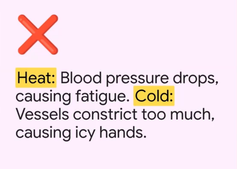 Comparison of balanced versus dysregulated blood vessel responses to heat and cold.
