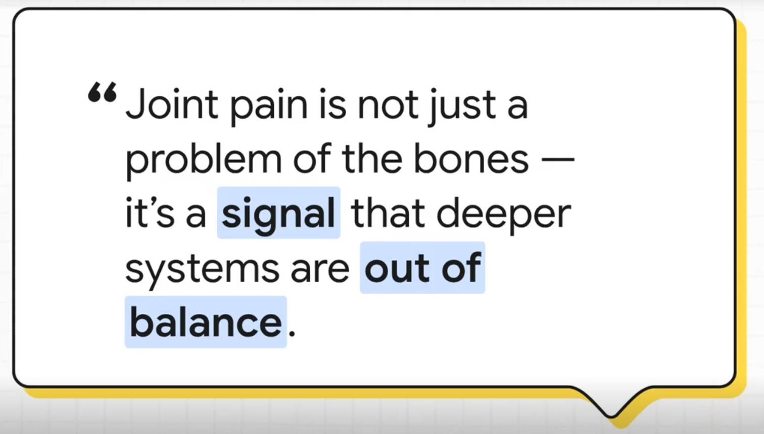 Quote saying “Joint pain is not just a problem of the bones—it’s a signal that deeper systems are out of balance.”