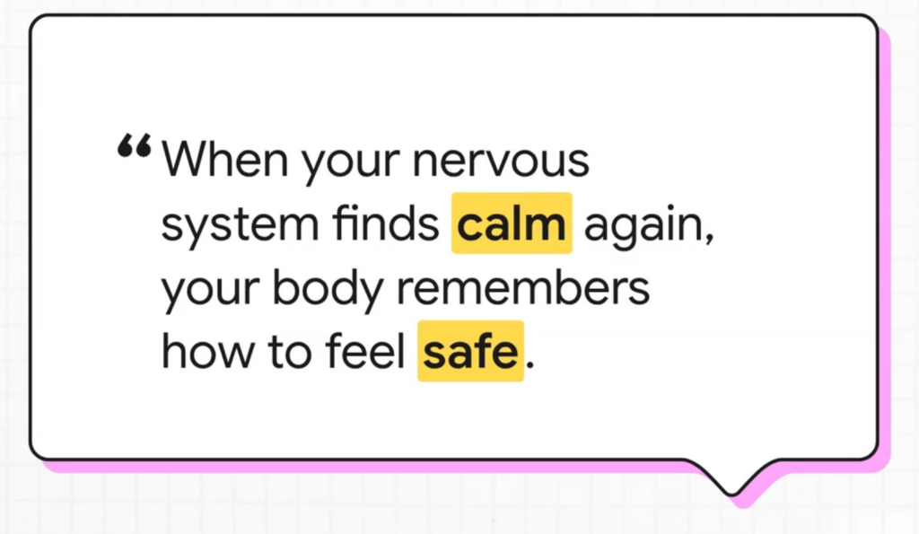 Quote about the nervous system finding calm and safety in autonomic nervous system and body temperature regulation.