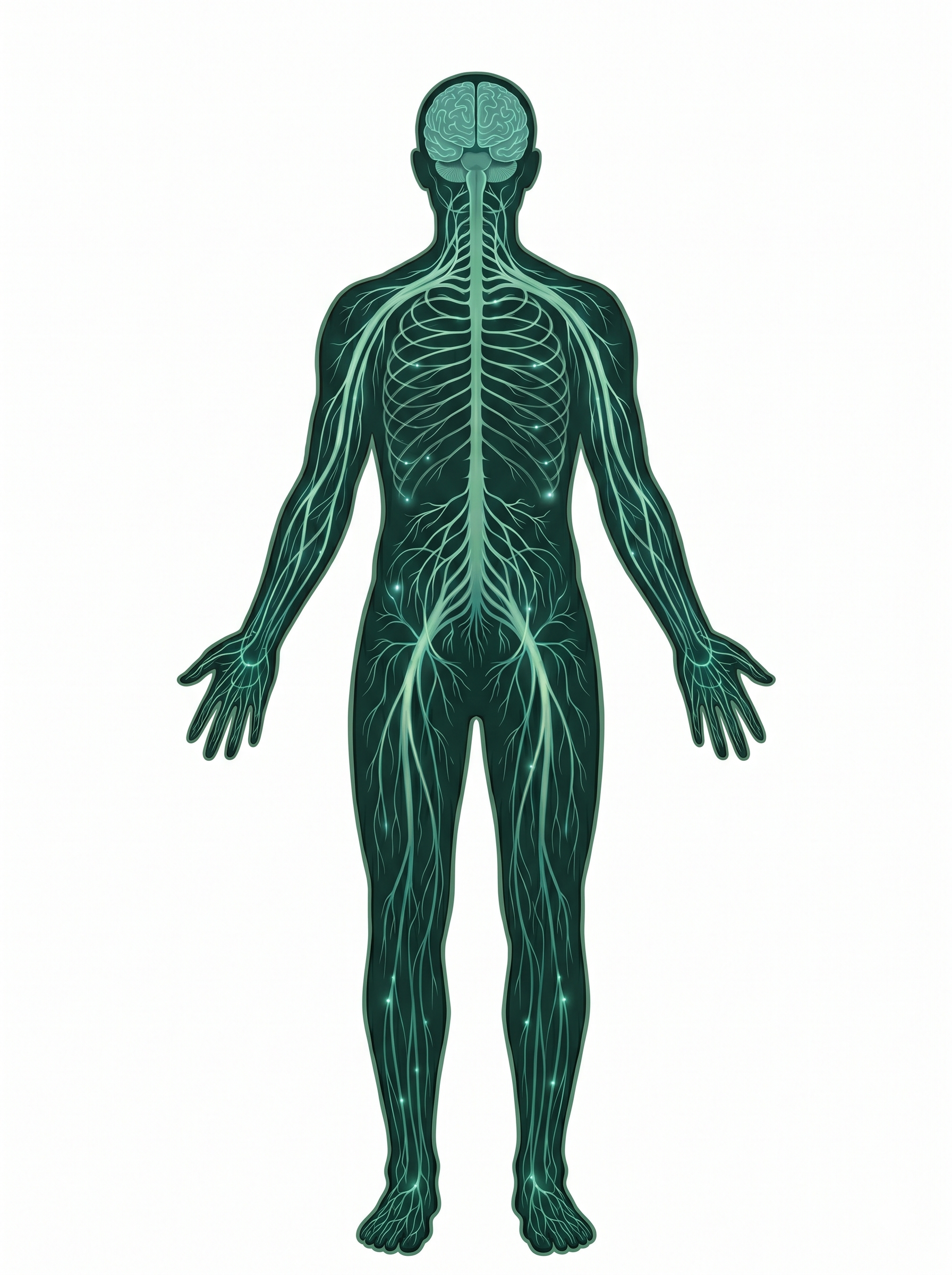Nervous system illustration showing the autonomic nervous system pathways